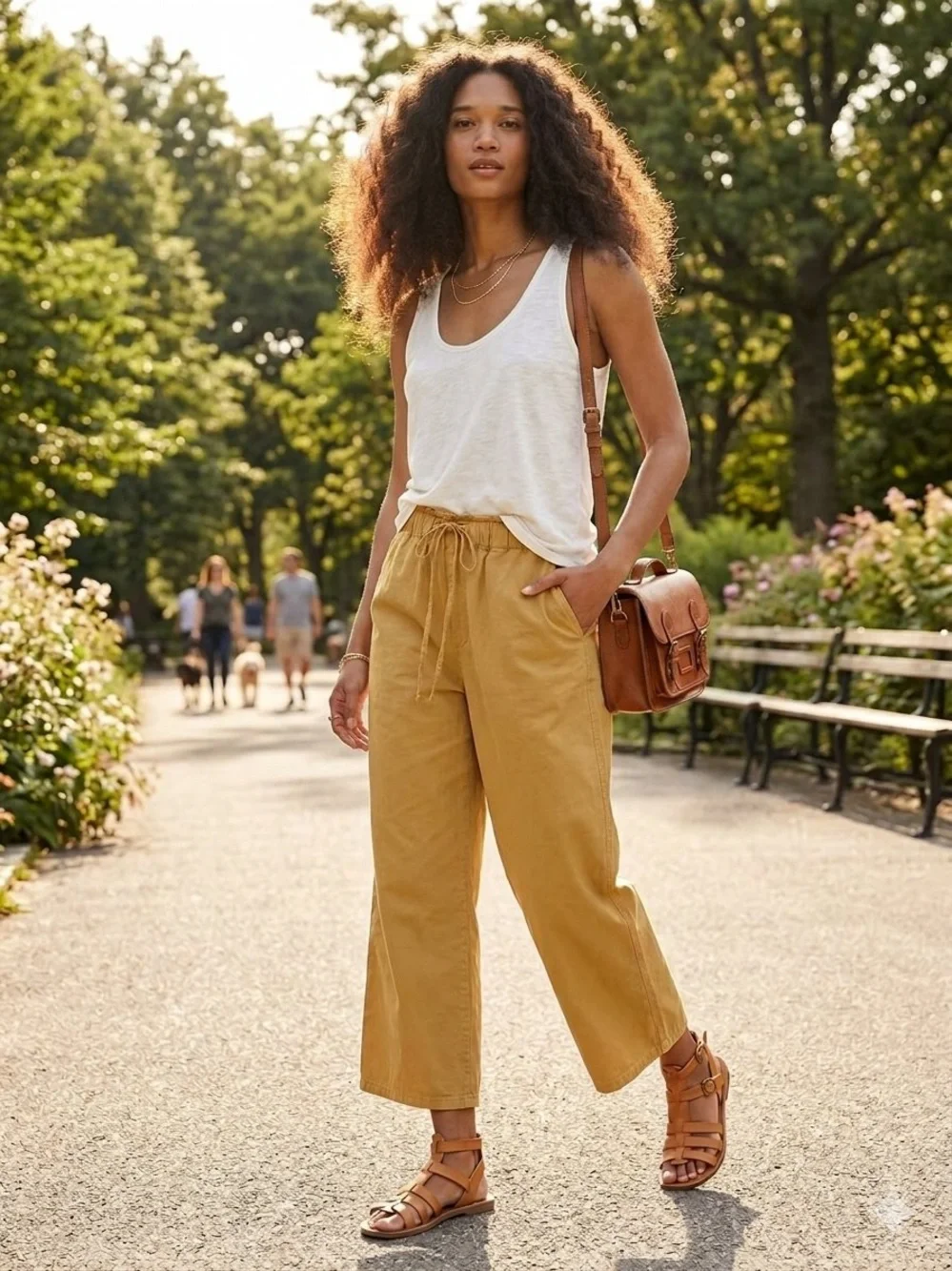 J.Crew Drawstring Pant in Cotton Linen Blend Tan Size Medium Summer Linen